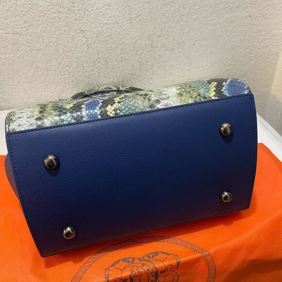 Sharif Safari Embossed Snakeskin Leather Satchel Handbag top handle  convertible - Picture 9 of 14